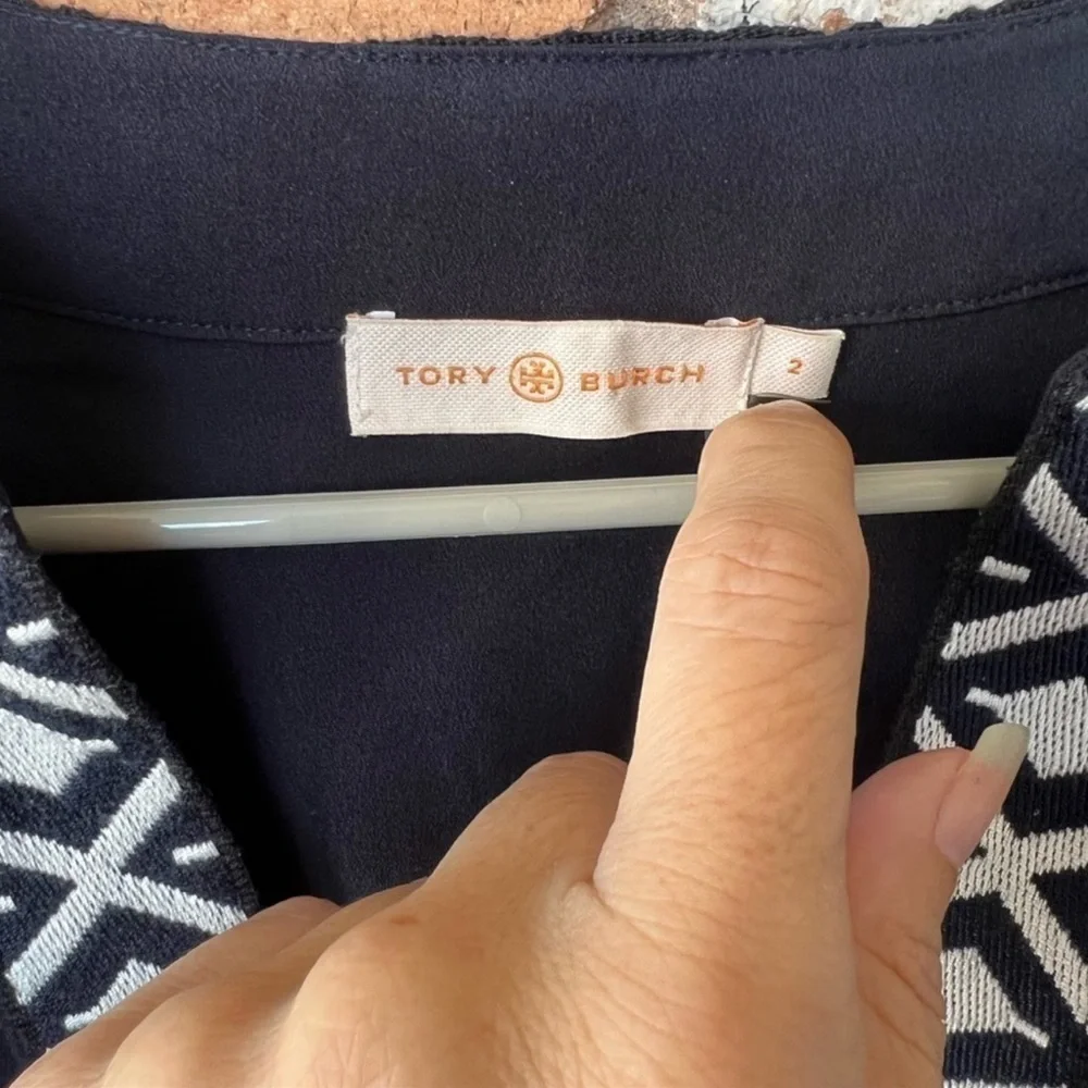 Tory Burch Navy Embroidered Long Sleeve Tunic